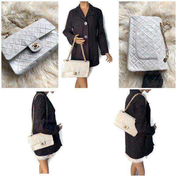 Authentic CHANEL Medium Classic Double Flap Bag White with Gold Hardware - Picture 11 of 12